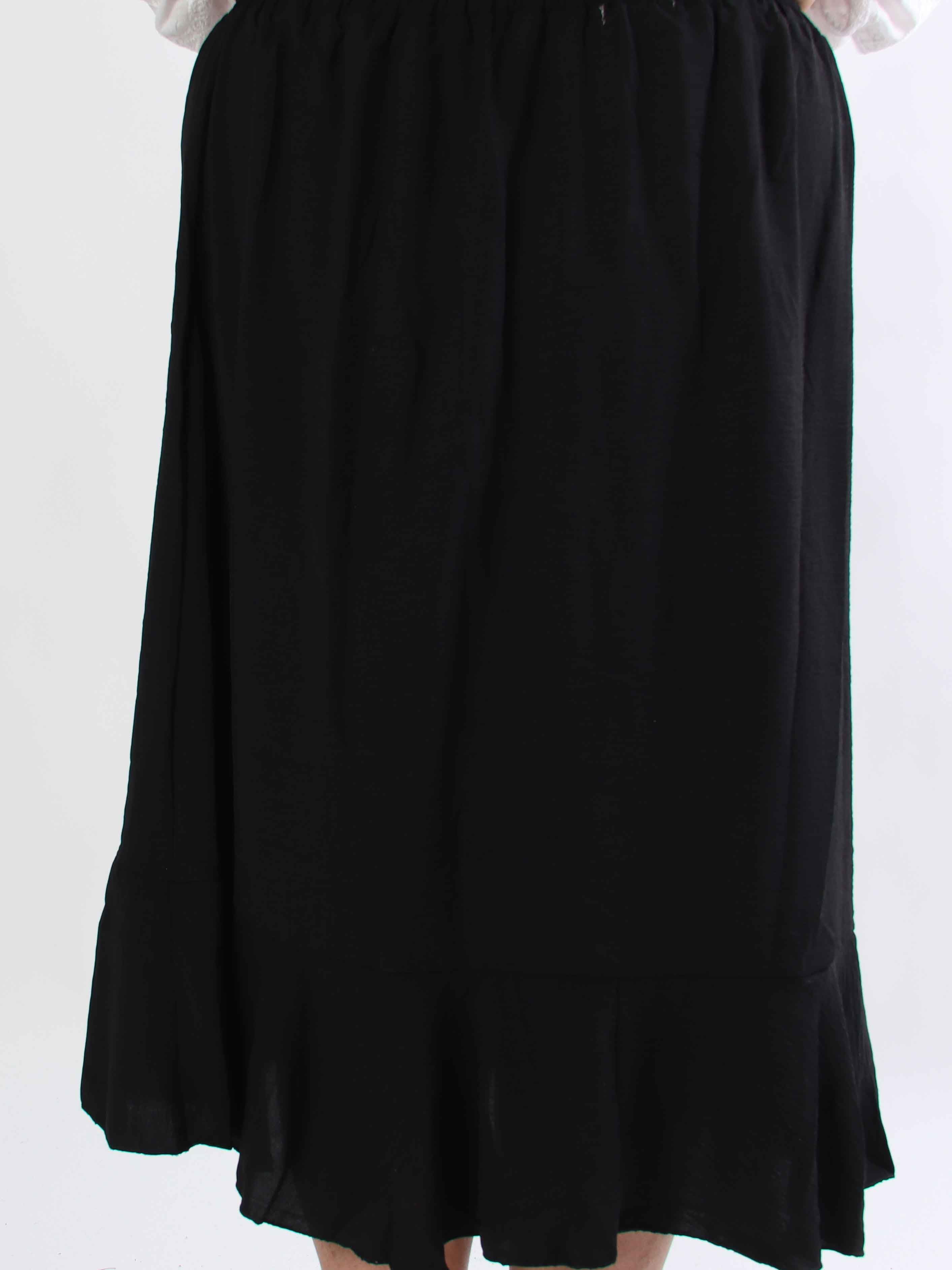 Panadita - Sort flæsenederdel med elastikkant i livet